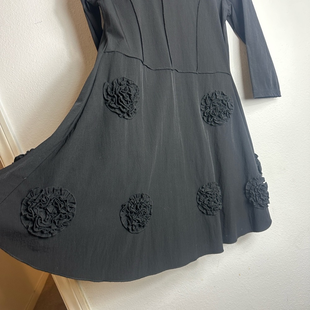 Dzhavael Couture Lagenlook All Season Black  Jacket. 3D Floral Accents, High Low